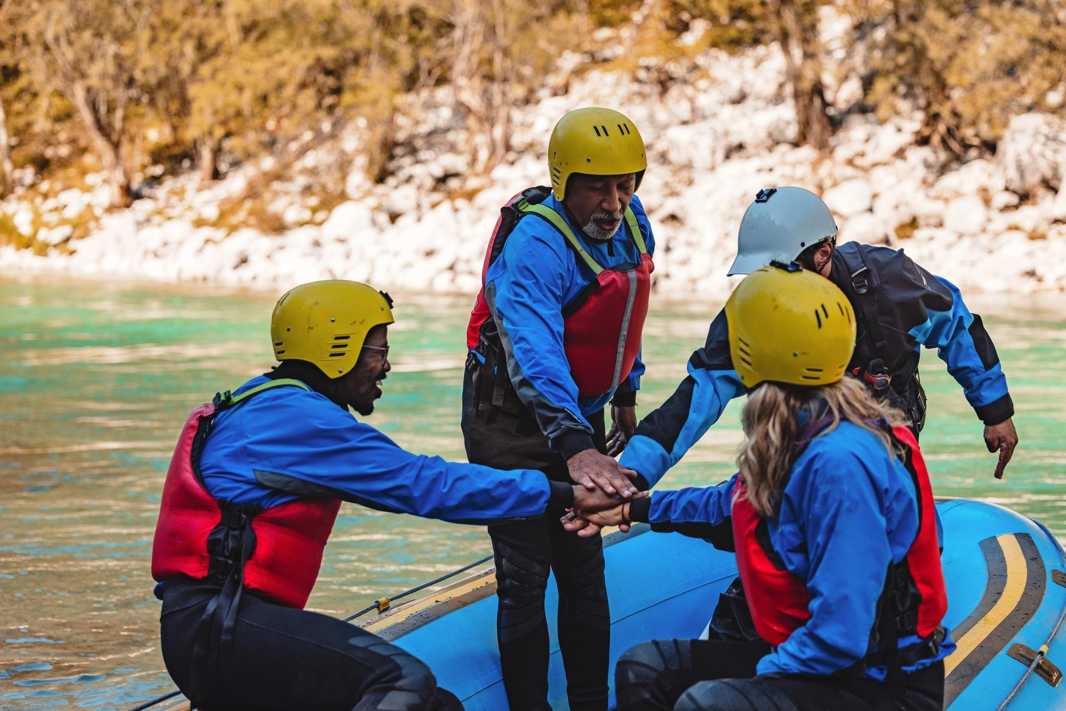 Group celebrating together after an outdoor adventure