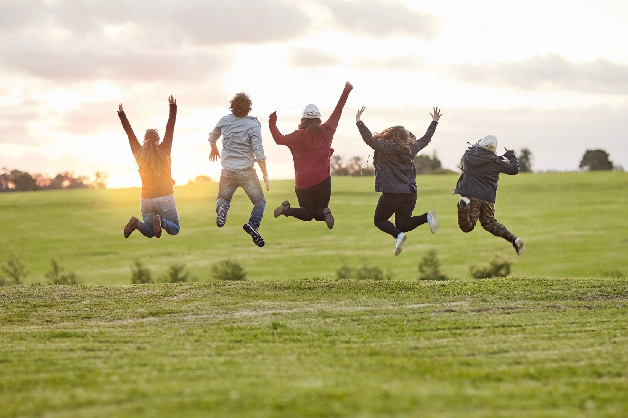 Group of friends enjoying a scenic adventure moment together